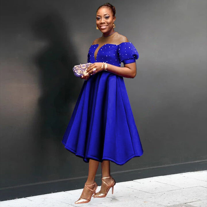 Damen Festliches Midi-Kleid mit Volantärmeln und schimmernden Akzenten Drune