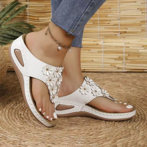 Damen Zehentrenner-Sandalen mit floralen Akzenten und gepolstertem Fußbett Drune