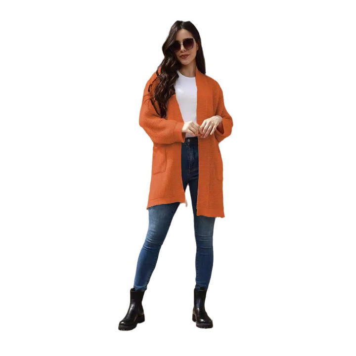 Damen gemütlicher Strick-Cardigan mit offenen Taschen und weitem Schnitt Drune