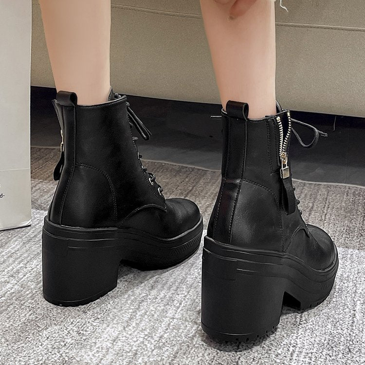 Damen Modische Plateau-Stiefel mit schnürbarer Konstruktion und robustem Profil Drune