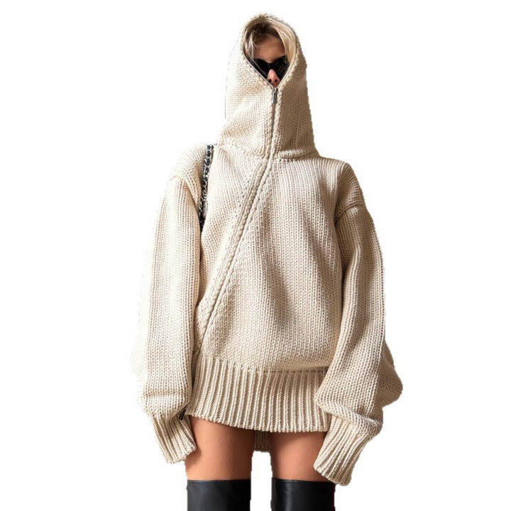 Damen Großer Strickpullover mit Kapuze Drune