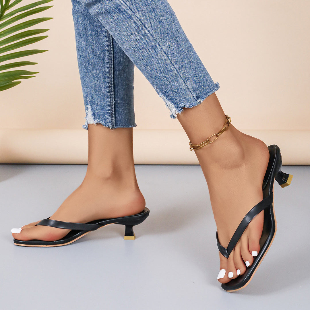 Damen nan elegante Zehensteg-Mules mit niedrigem Blockabsatz und quadratischer Zehenform Drune