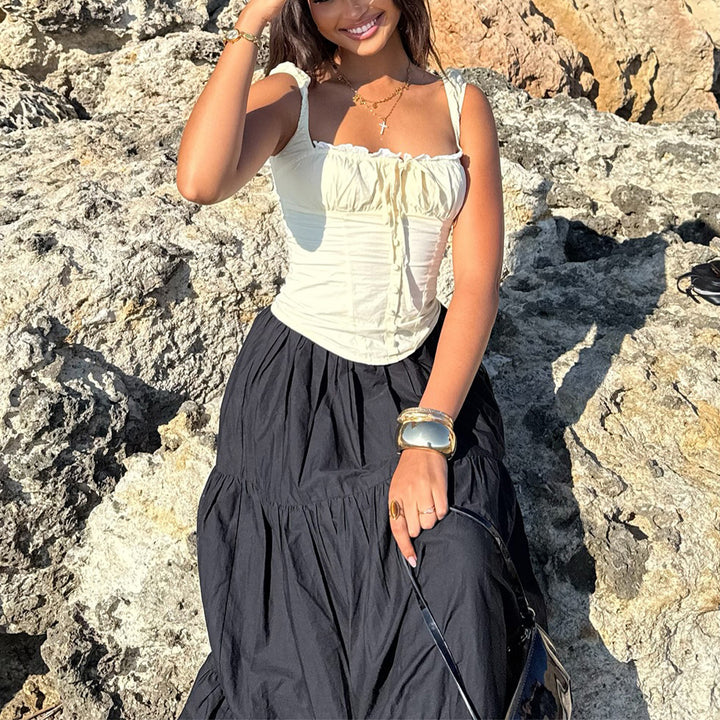 Damen Oberteil mit gerafftem Design und eleganten Trägern Drune