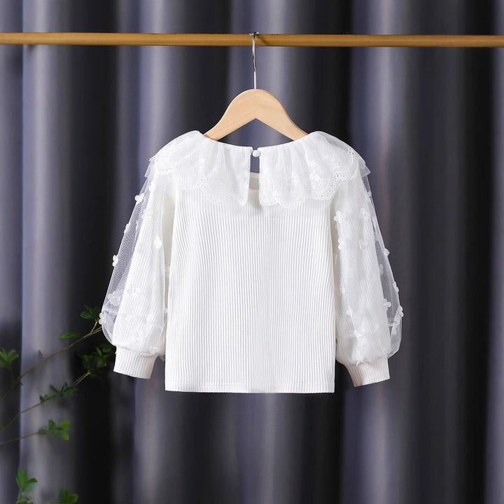 Damen Bluse mit romantischem Tüllkragen und floralen Stickereien Drune