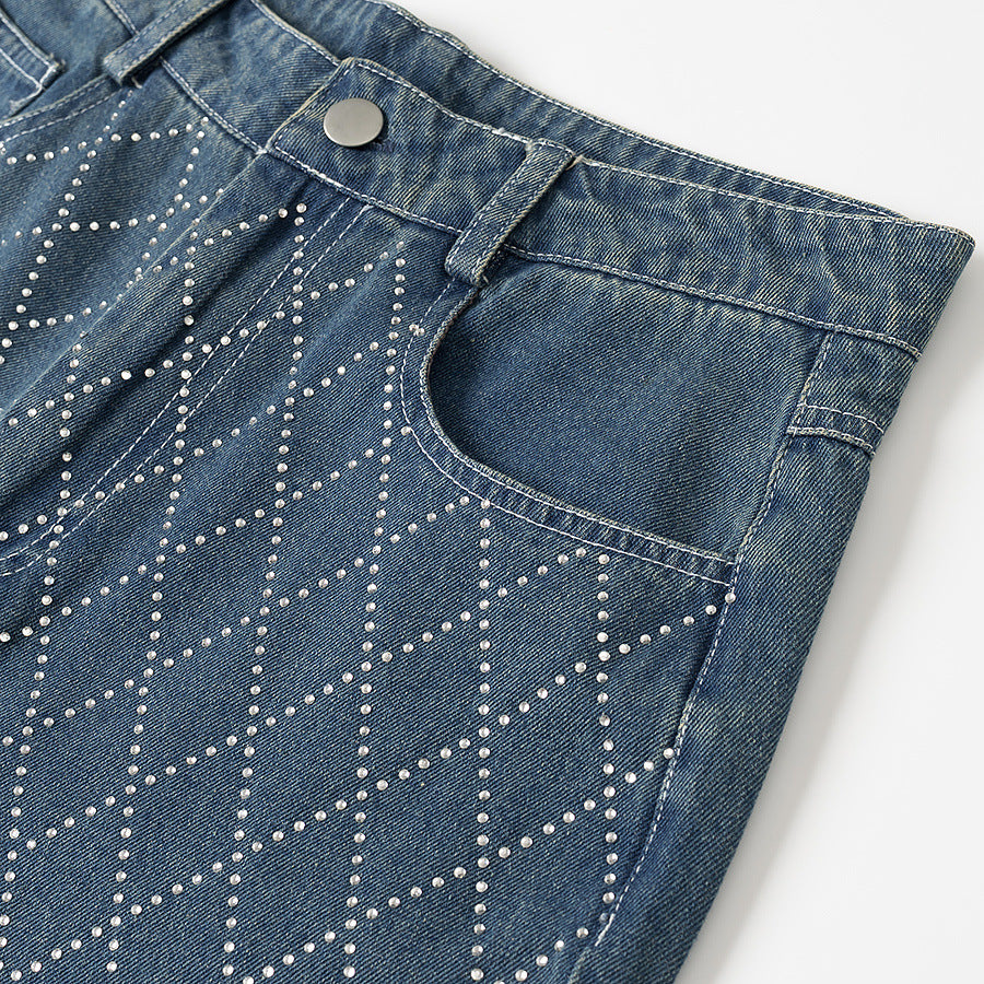 Damen nan gerade Jeans mit Rautensteppung, hoher Taille und geradem Bein Drune