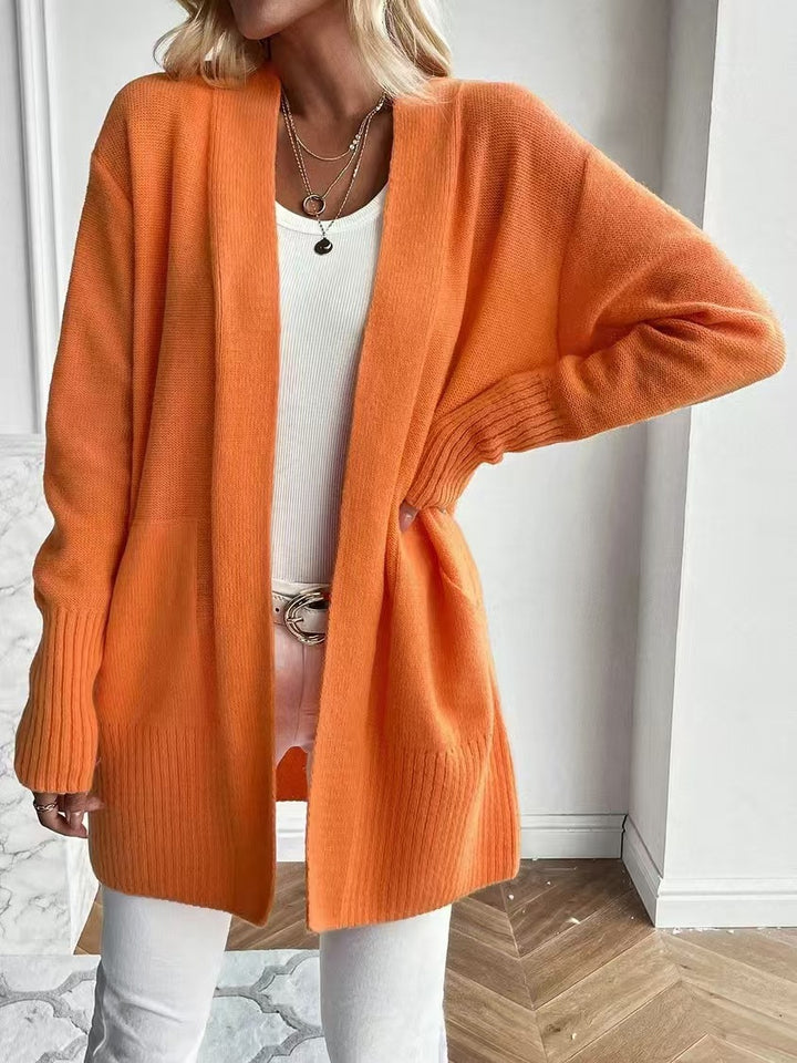 Damen lässige Strickjacke mit offenem Schnitt und Seitentaschen Drune