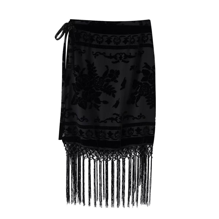 Damen Wickelrock mit eleganter Fransenverzierung und floralem Muster Drune