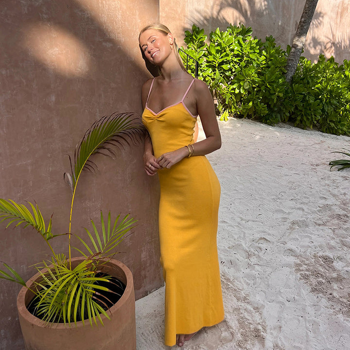 Damen Elegantes Maxikleid mit spaghettiträgern und figurbetonendem Schnitt Drune