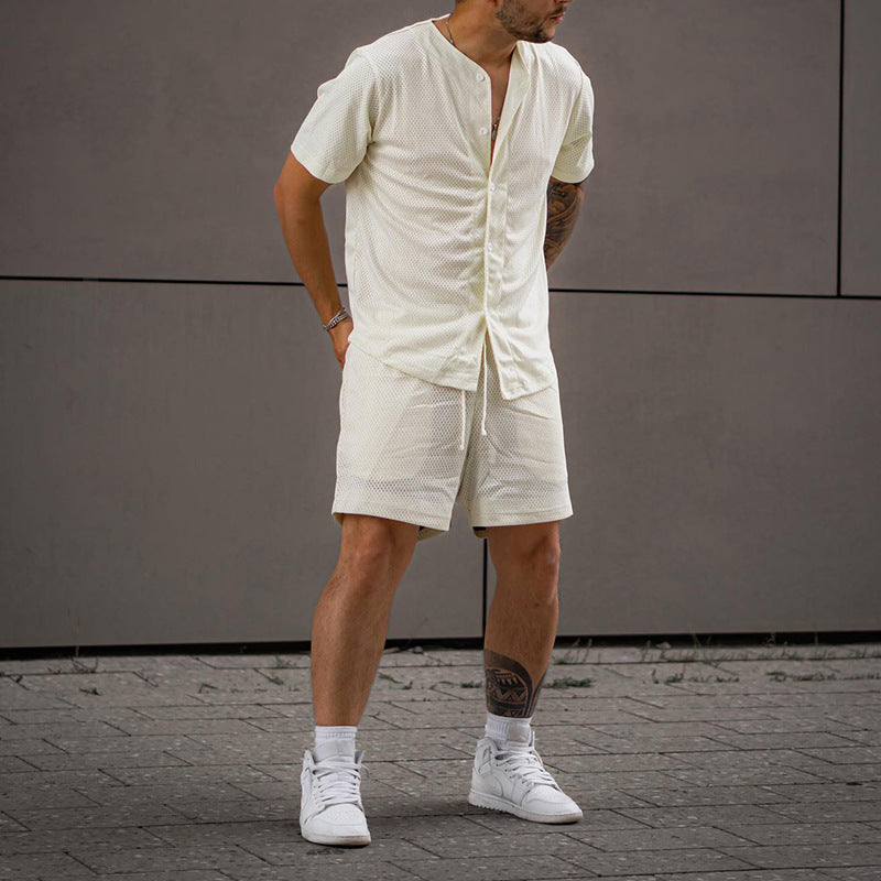 Herren atmungsaktives Sport-Set mit Kurzarm-Hemd und Shorts Drune