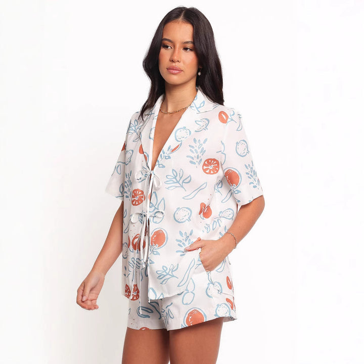 Damen lässiges Set mit kurzer Bluse und Shorts im fruchtigen Design Drune