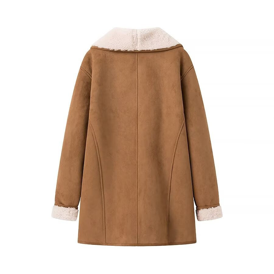 Damen lässiger Mantel mit extra weichem Futter und Knopfleiste Drune