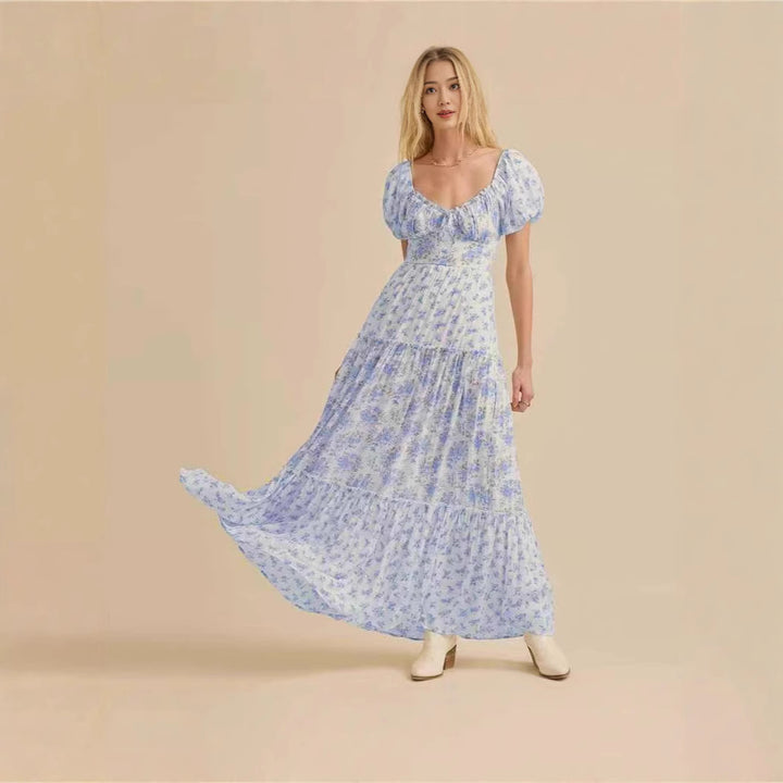 Damen Maxikleid mit blumigem Design und hochwertigen Puffärmeln Drune