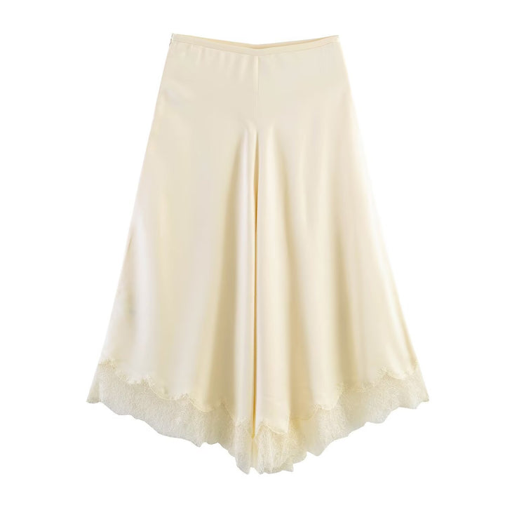Damen weite Palazzo-Hose mit feiner Spitze und elastischem Bund Drune
