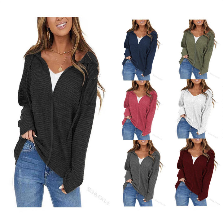 Damen Oversize Struktur-Strickjacke mit Kapuze und durchgehendem Reißverschluss Drune
