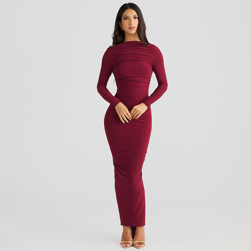 Damen Elegantes langes Kleid mit raffiniertem Raffungseffekt Drune