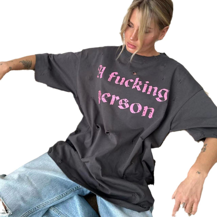 Damen Oversized T-Shirt mit modischen Distressed-Details Drune