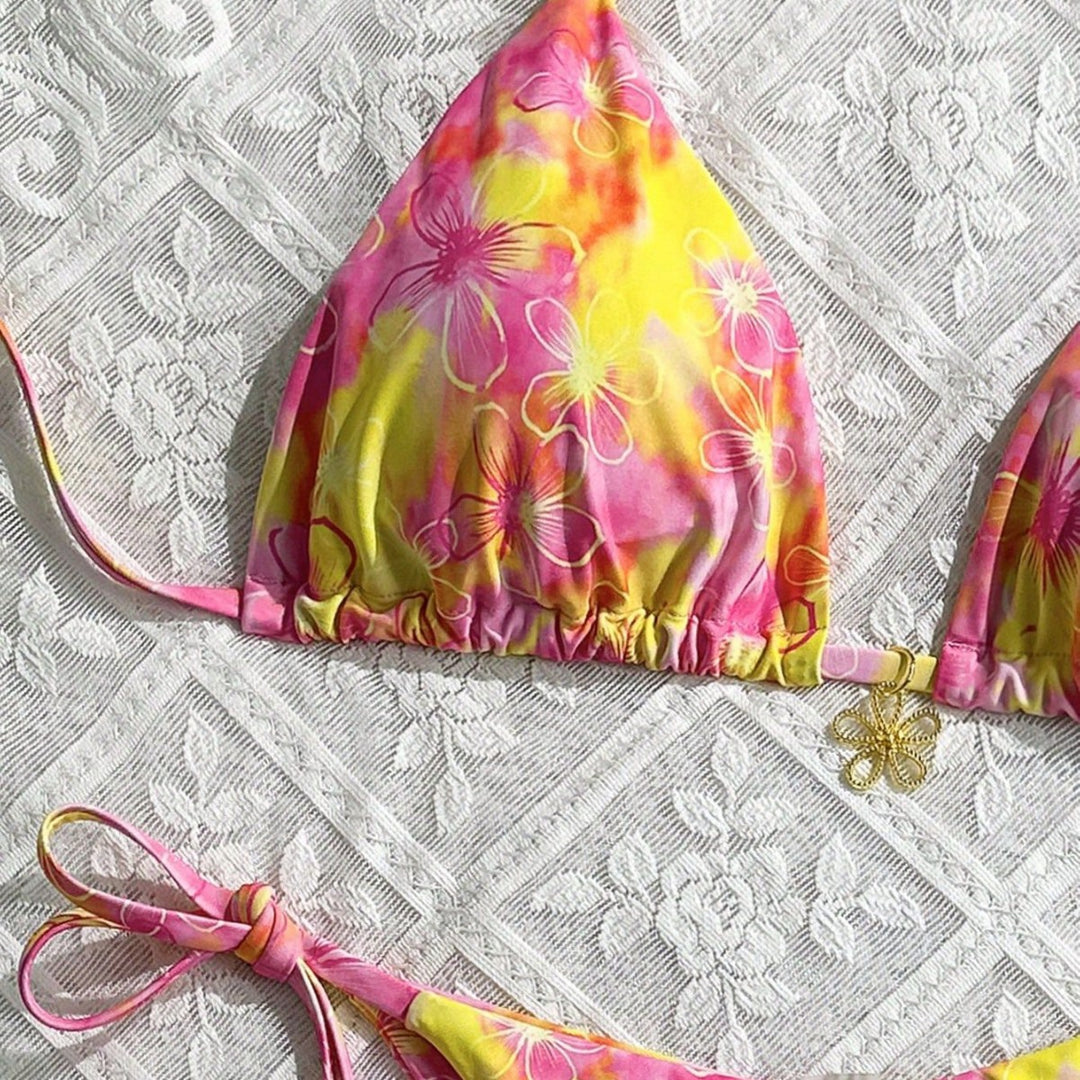 Damen Triangel-Bikini mit verstellbaren Bändern und buntem Blumenmuster Drune