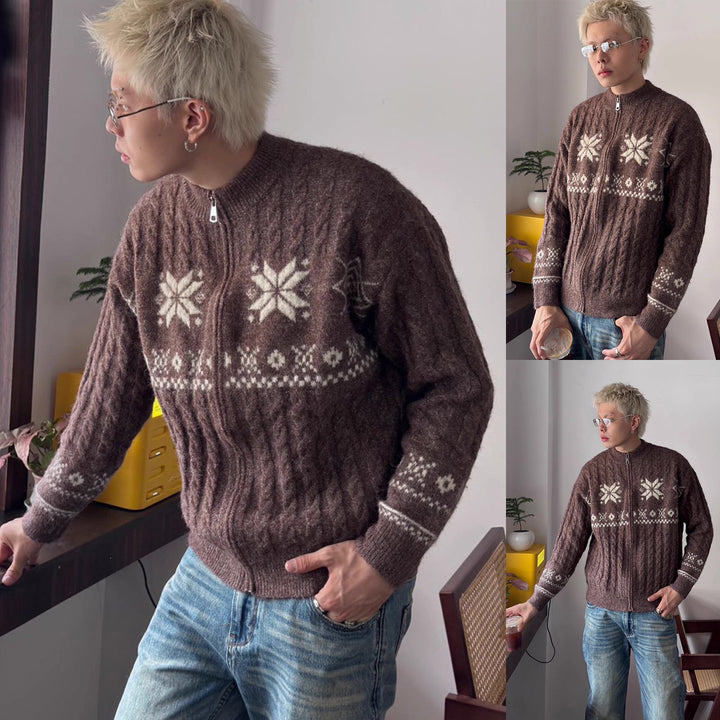 Herren Pullover mit Zipper und geometrischem Muster Drune