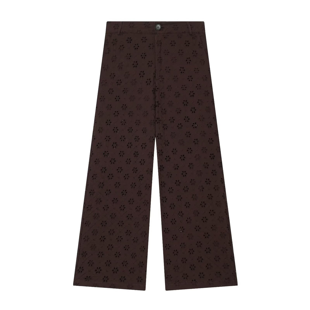 Damen weit geschnittene Hose mit floralem Lochmuster Drune