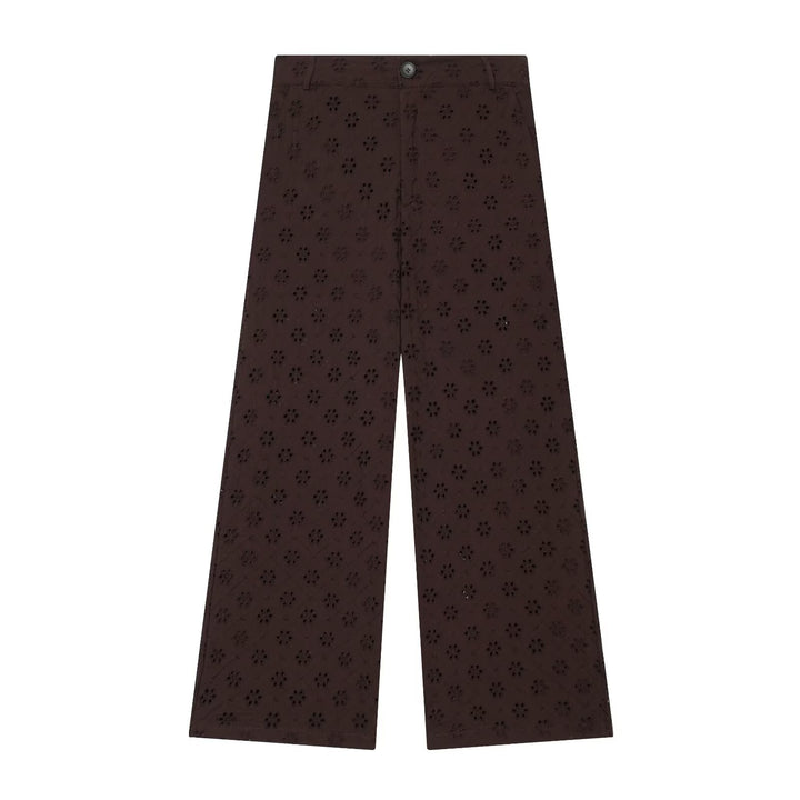 Damen weit geschnittene Hose mit floralem Lochmuster Drune