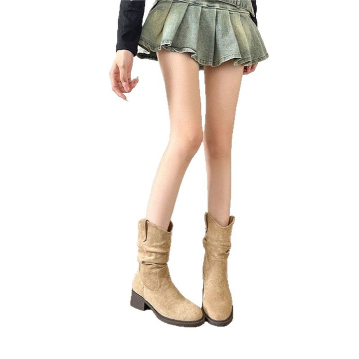 Damen Slouch-Stiefel aus Veloursleder mit gerafftem Schaft Drune