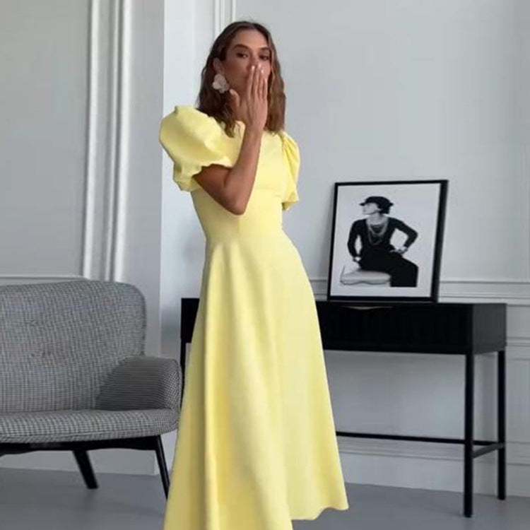 Damen Midikleid mit taillierter A-Linie und voluminösen Puffärmeln Drune