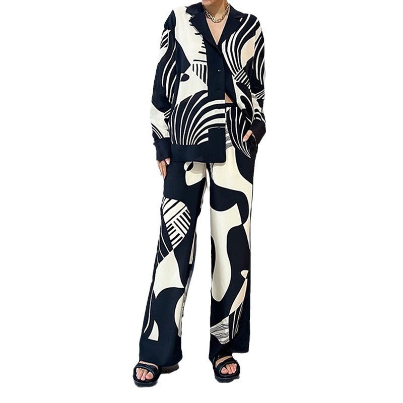 Damen Elegantes Lounge-Set mit artsy Motiv und weitem Schnitt Drune