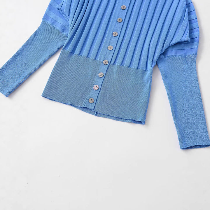 Damen Gerippte Strick-Cardigan mit Ballonärmeln und durchgehender Knopfleiste Drune
