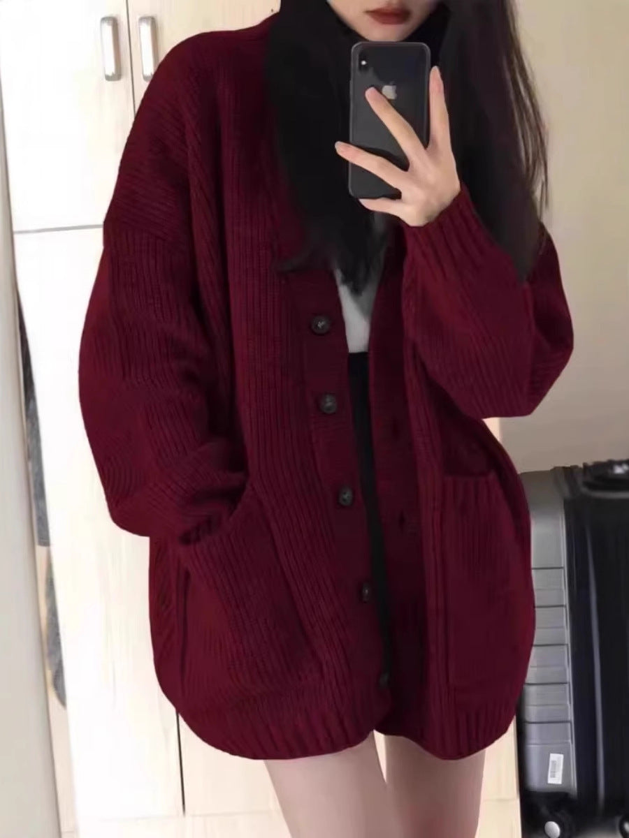 Damen Oversize Strickcardigan mit aufgesetzten Taschen und durchgehender Knopfleiste Drune
