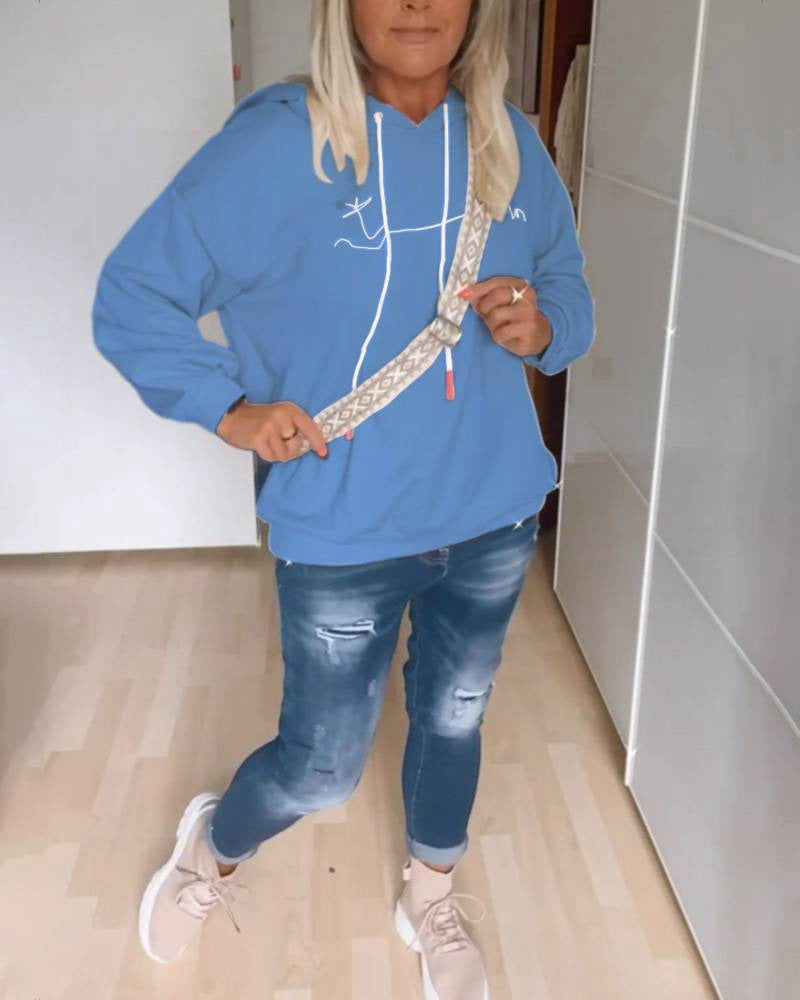 Damen lässiger Kapuzenpullover mit modernem Schriftaufdruck und praktischen Taschen Drune