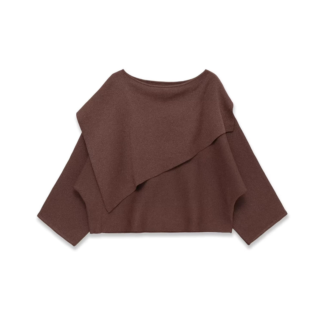 Damen Oversized Strickponcho mit asymmetrischem Volantkrragen Drune