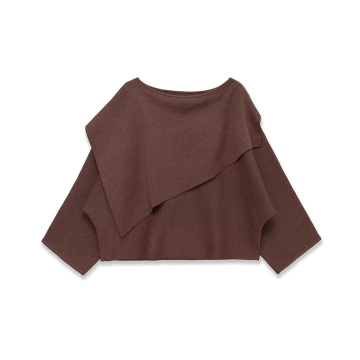Damen Oversized Strickponcho mit asymmetrischem Volantkrragen Drune