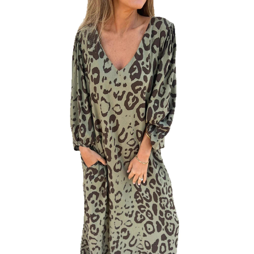Damen V-Ausschnitt Maxikleid mit Seitentaschen und lockerer Passform Drune
