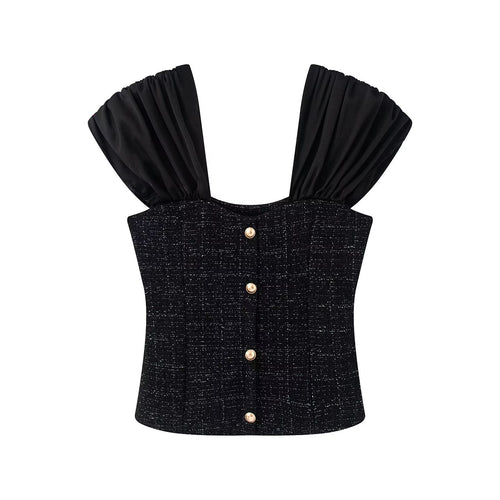 Damen Wickelbluse mit voluminösen Puffärmeln und dekorativen Knopfdetails Drune
