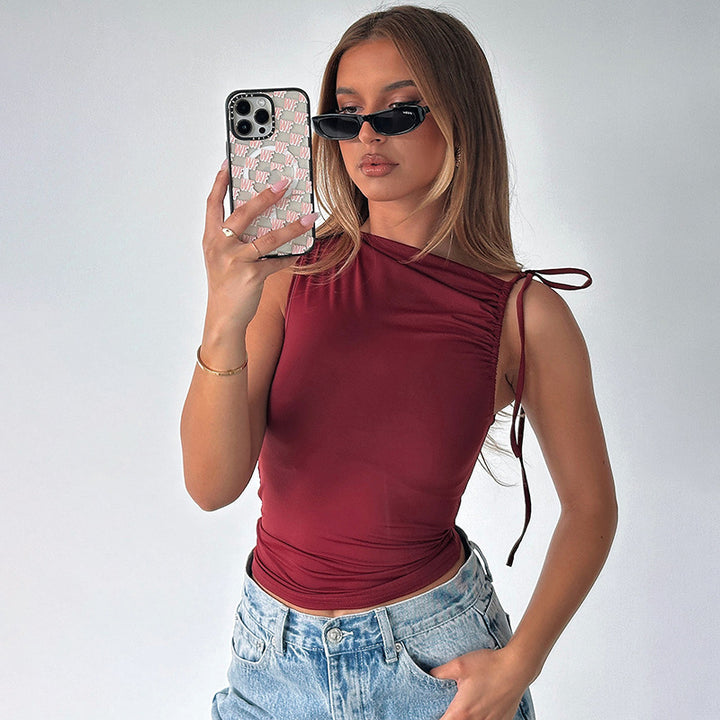 Damen asymmetrisches Top mit Raffung Drune