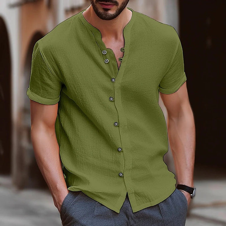 Herren lässiges Kurzarmhemd mit Knopfdetails Drune
