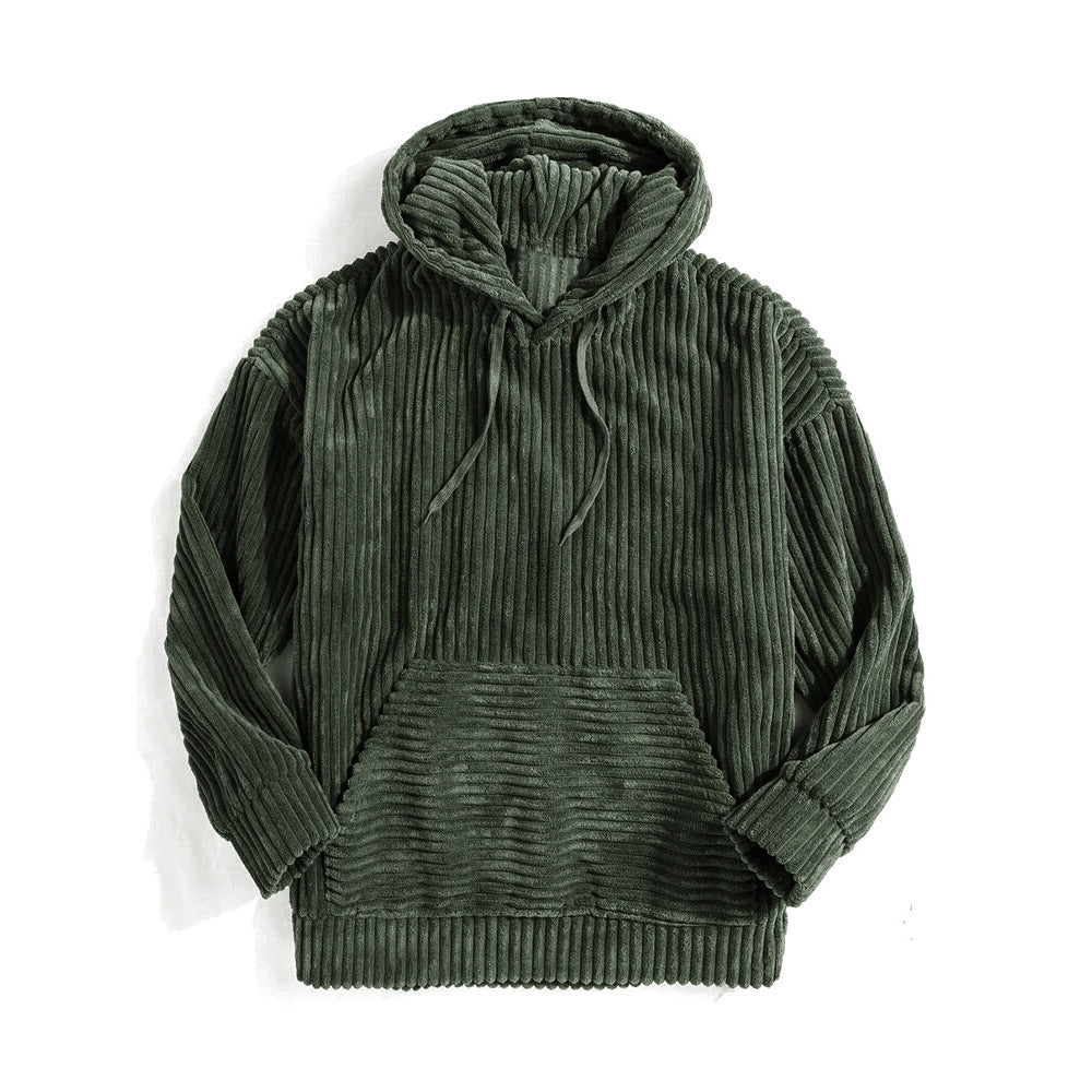 Unisex nan gerippter Samt-Hoodie mit Kapuze und Kängurutasche Drune