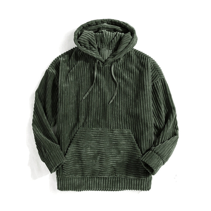 Unisex nan gerippter Samt-Hoodie mit Kapuze und Kängurutasche Drune