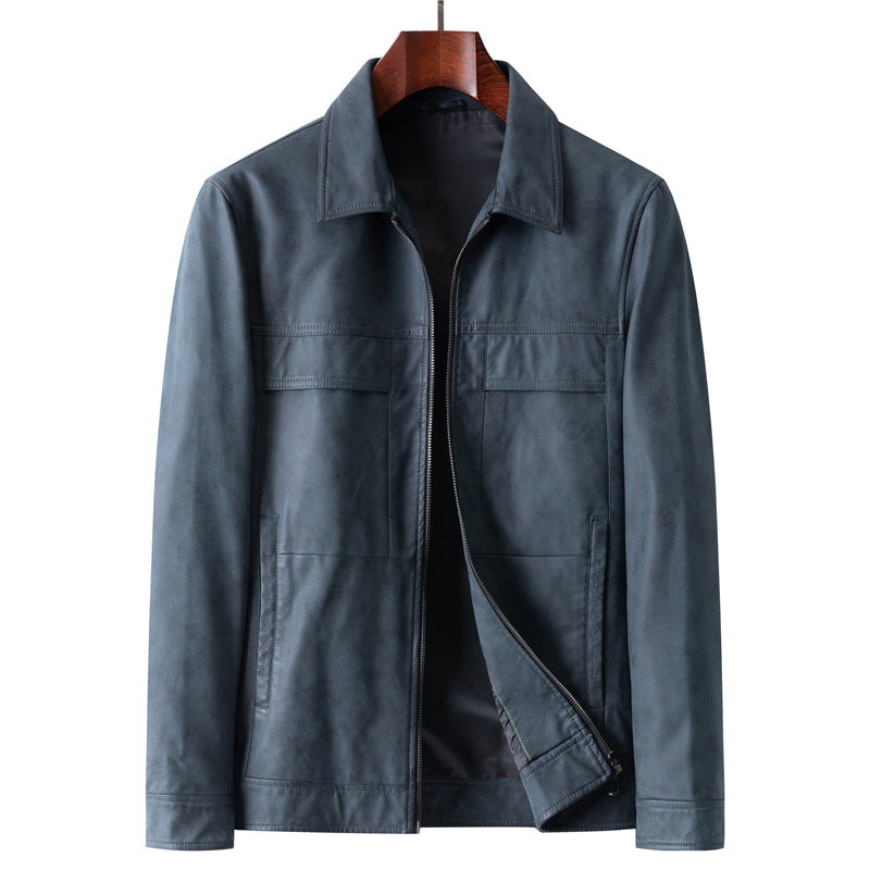 Herren Wildlederoptik Jacke mit Hemdkragen und Frontreißverschluss Drune