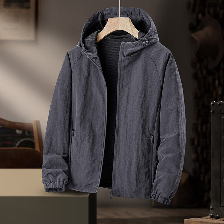 Herren Ultraleichte Kapuzen-Windjacke mit Mesh-Futter und wasserabweisender Außenlage Drune