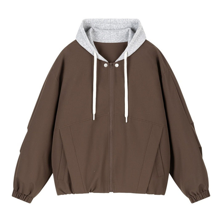 Unisex Oversize Kapuzen‑Zipjacke mit kontrastiertem Kapuzenfutter und elastischem Saum Drune