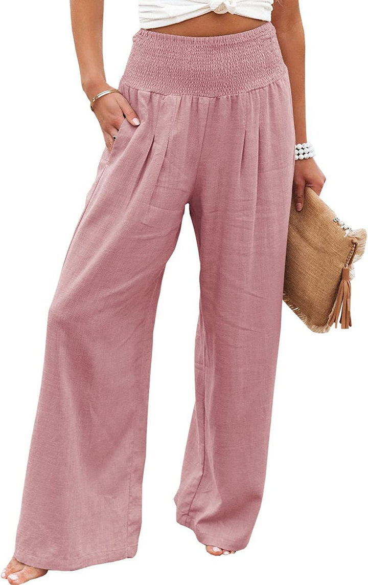 Damen Luftige Leinenhose mit elastischem Bund und Weitschnitt Drune