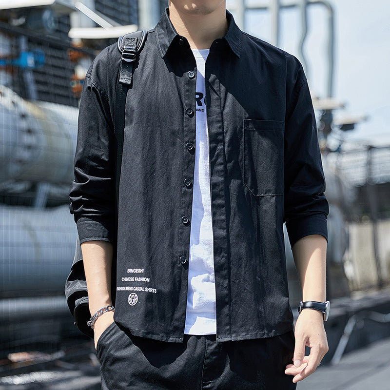 Herren Oversized-Hemdjacke im Casual-Worker-Stil mit Brusttasche und durchgehender Knopfleiste Drune