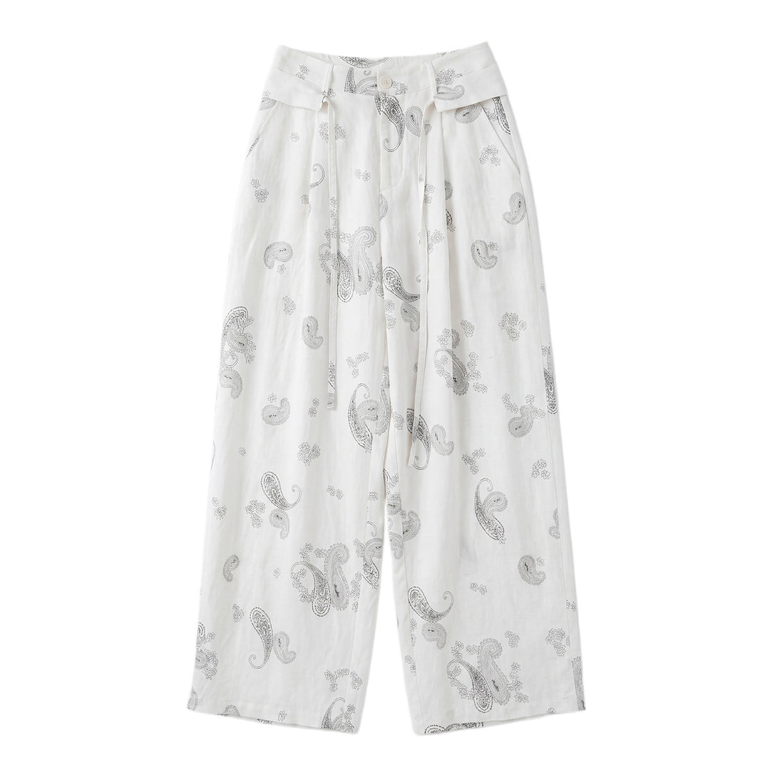 Damen Weite Leinenhose mit Paisleymuster Drune