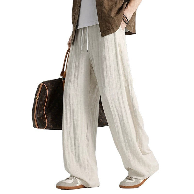 Herren Weite Leinenhose im Oversize-Stil mit Kordelzug und Seitentaschen Drune