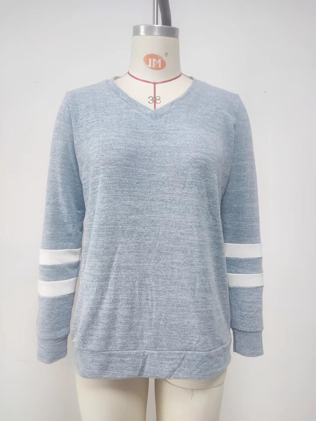 Damen Sportliches Langarmshirt mit V-Ausschnitt und Streifen-Details Drune