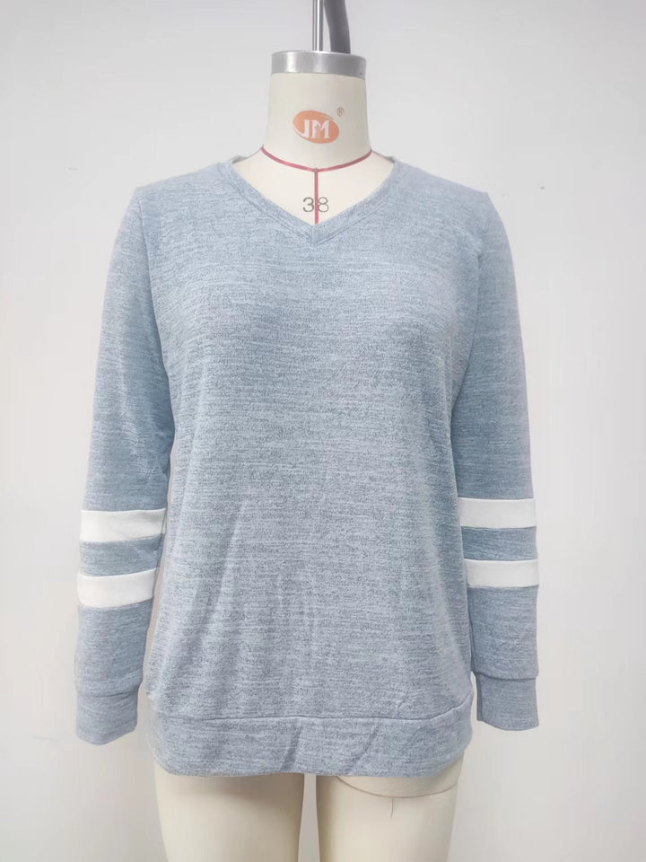 Damen Sportliches Langarmshirt mit V-Ausschnitt und Streifen-Details Drune