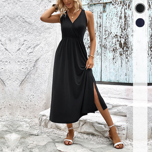 Damen Maxikleid mit Wickeloptik und seitlichem Schlitz Drune