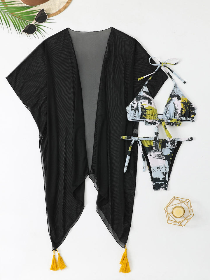 Damen Bademantel- und Bikini-Set mit trendigen Quasten Drune