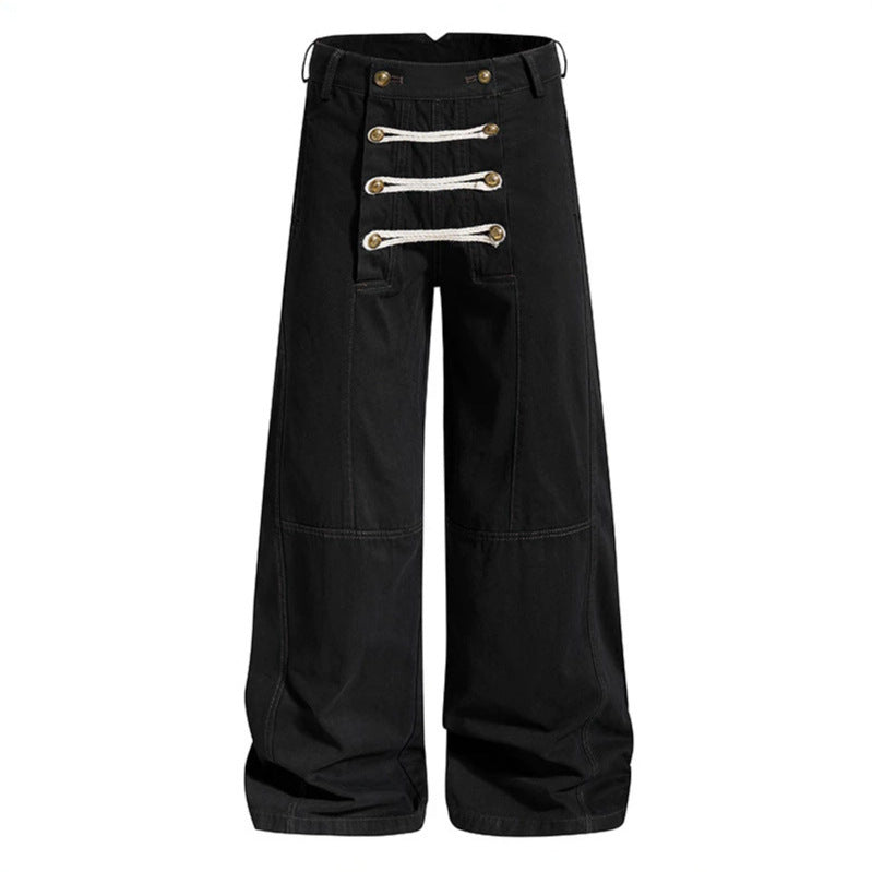Damen High‑Waist Maritim inspirierte weite Bundhose mit dekorativer Kordel‑Schnürung Drune